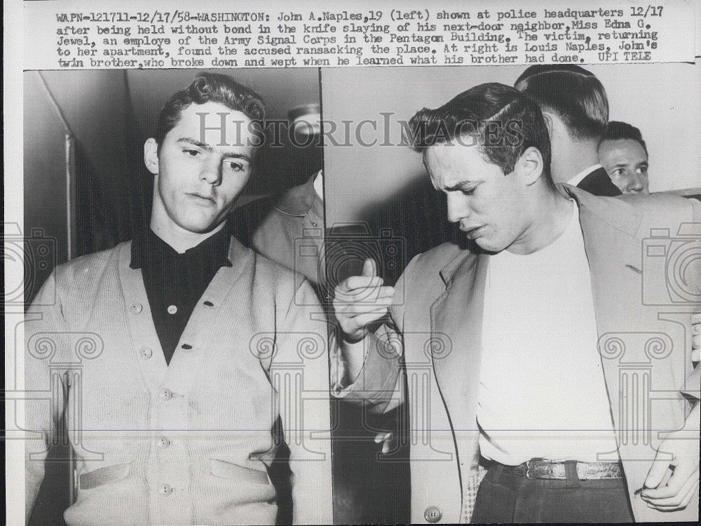 1958 Press Photo John A Naples,killer &amp; twin brother Louis - Historic Images