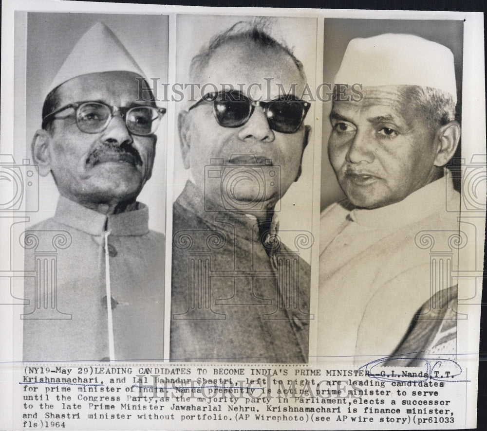 1964 Press Photo G.L. Nanda, T. T. Krishnamachari, Lal Bahadur Shestri - Historic Images