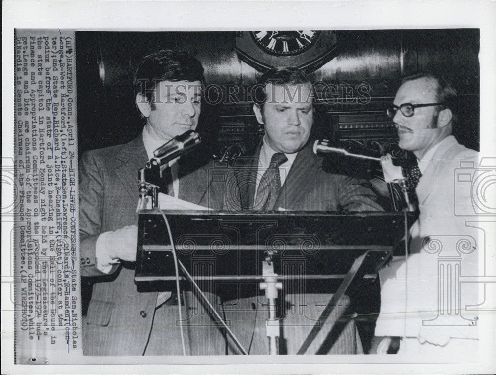 1973 Press Photo State Sen. Nicholas Lenge, Sen. L. DiNardis, Rep. Richard Dice - Historic Images