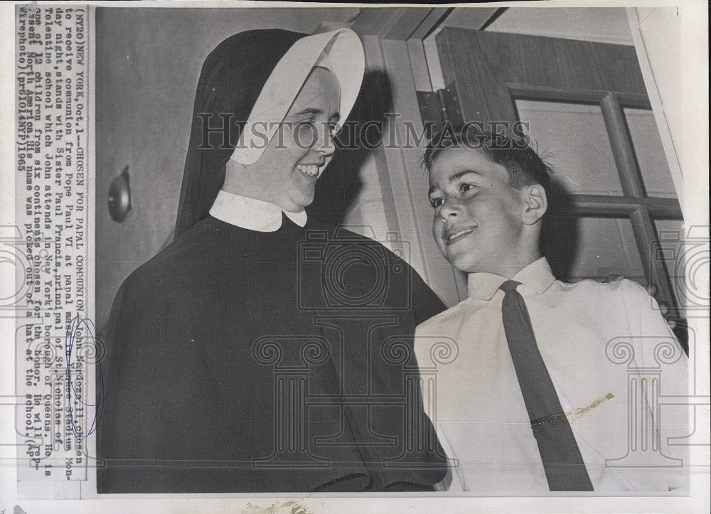 1965 Press Photo John Nardoza, 11, Sister Paul Francis, Principal St. Nicholas - Historic Images