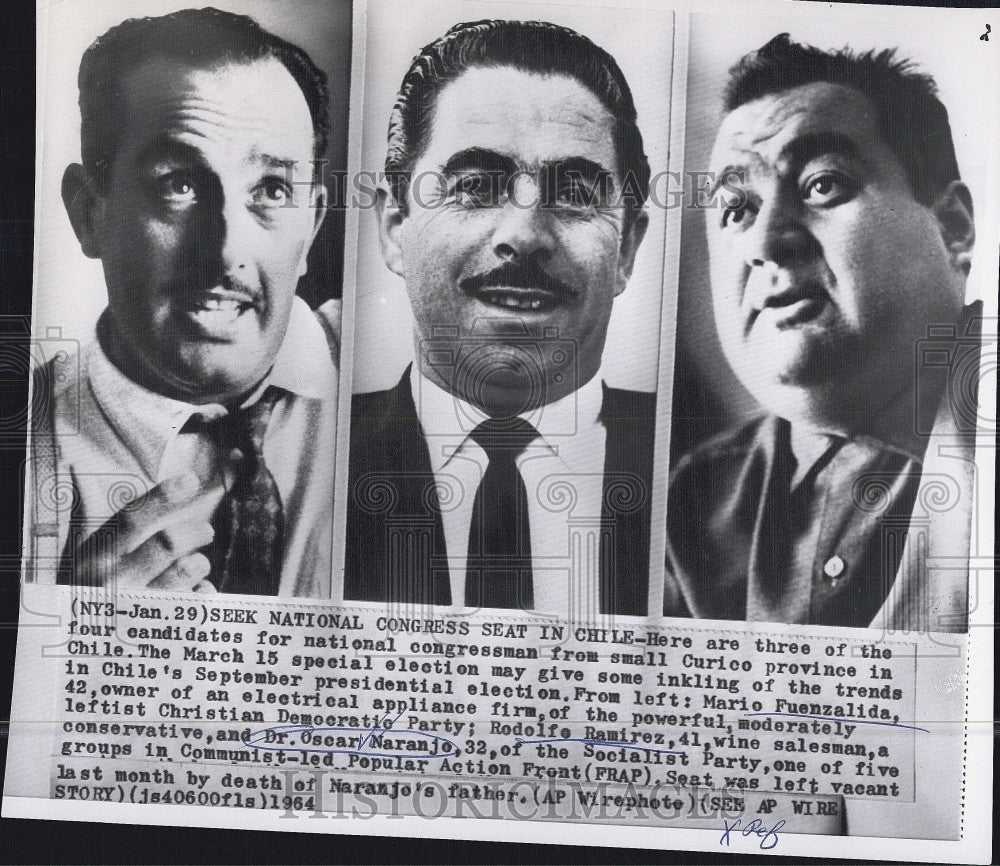 1964 Press Photo Mario Fuenzalida Oscar Naranjo Rodolfo Ramirez Curico Politic - Historic Images