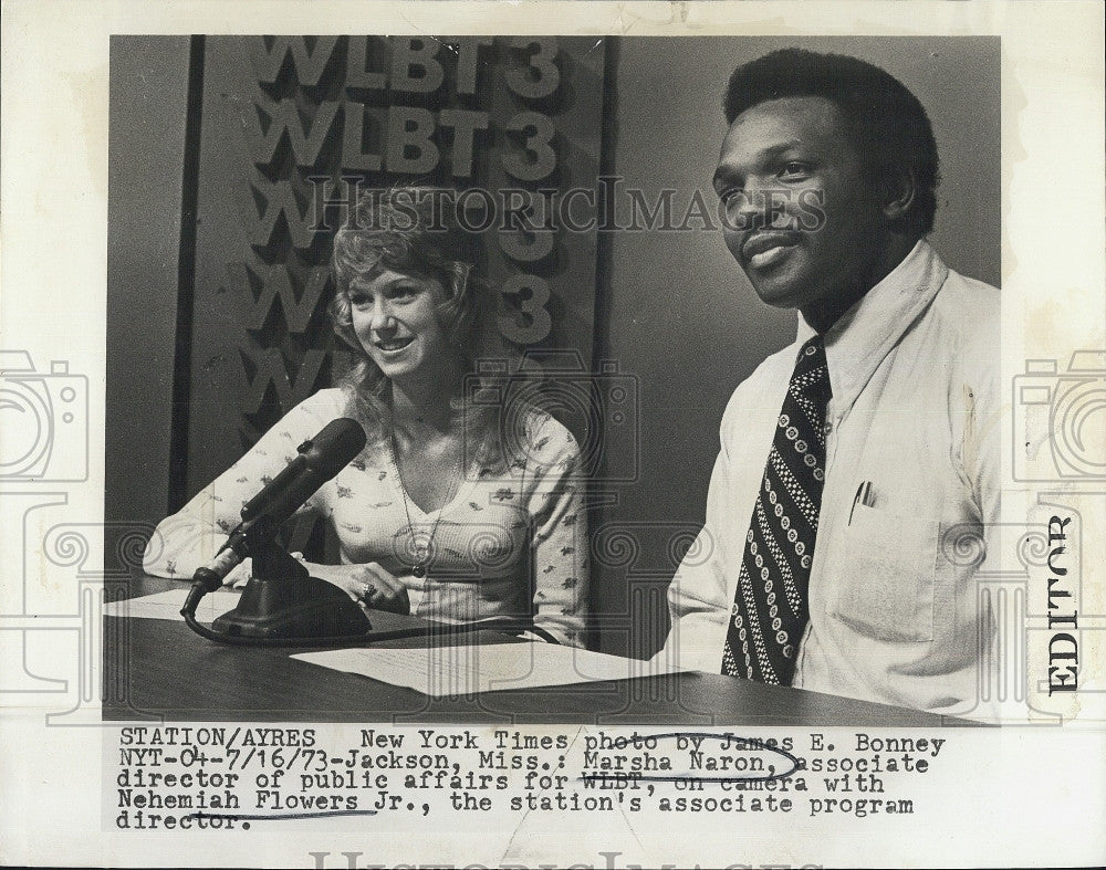 1973 Press Photo Jackson, MS WLBT Radio, Marsha Naron, Nehemiah Flowers, Jr. - Historic Images
