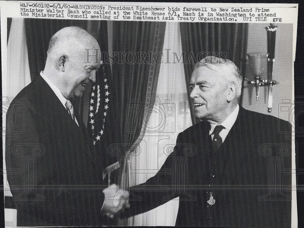 1960 Press Photo President Dwight Eisenhower New Zealand Prime Minister Nash - Historic Images