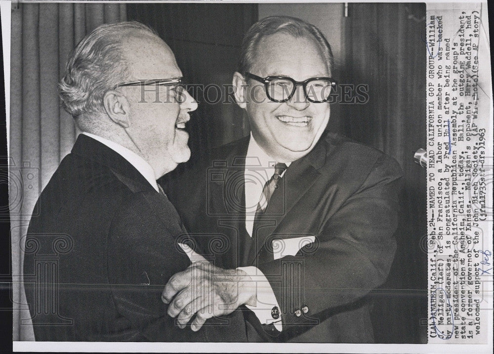 1963 Press Photo William J Nelligan Fred Hall Union Leader California Republican - Historic Images