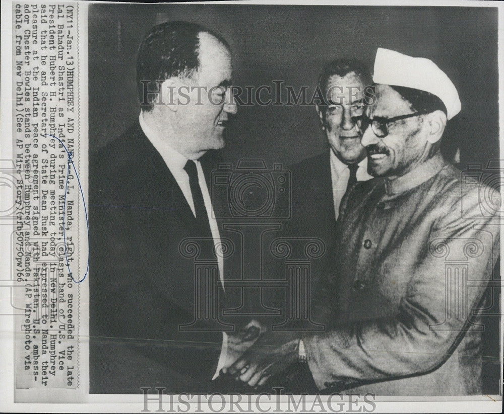 1966 Press Photo GL Nanda Lal Bahadur Shastri India Prime Minister Hubert - Historic Images