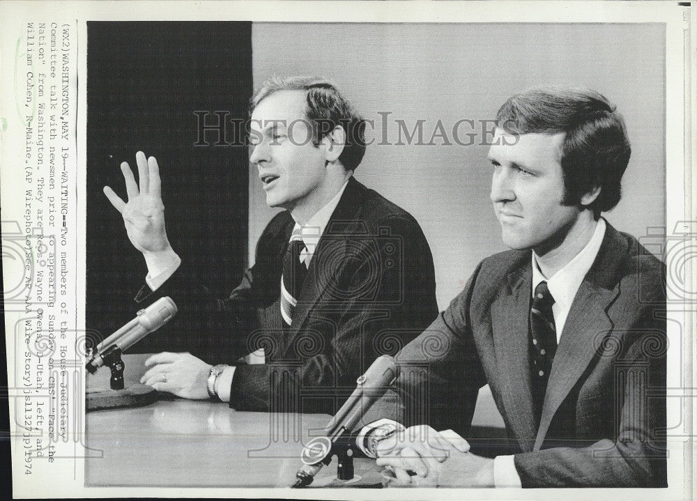 1974 Press Photo Rep. Wayne Owens, Rep. William Cohen on &quot;Face the Nation&quot; - Historic Images