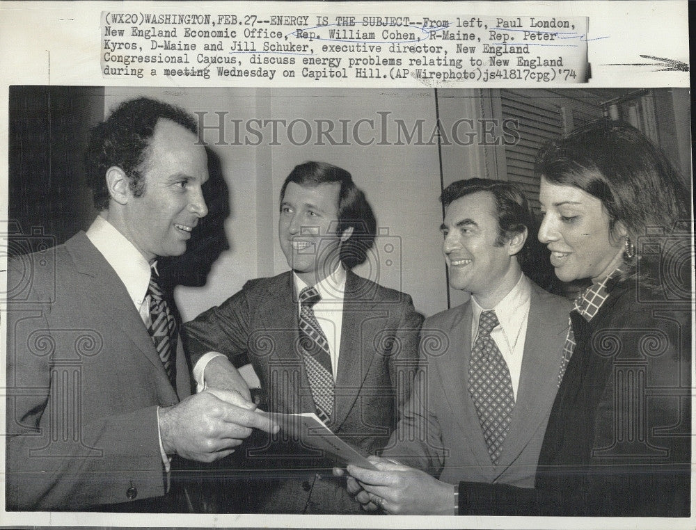 1974 Press Photo Paul London, Rep. William Cohen, Rep. P. Kyros, Jill Schuker - Historic Images