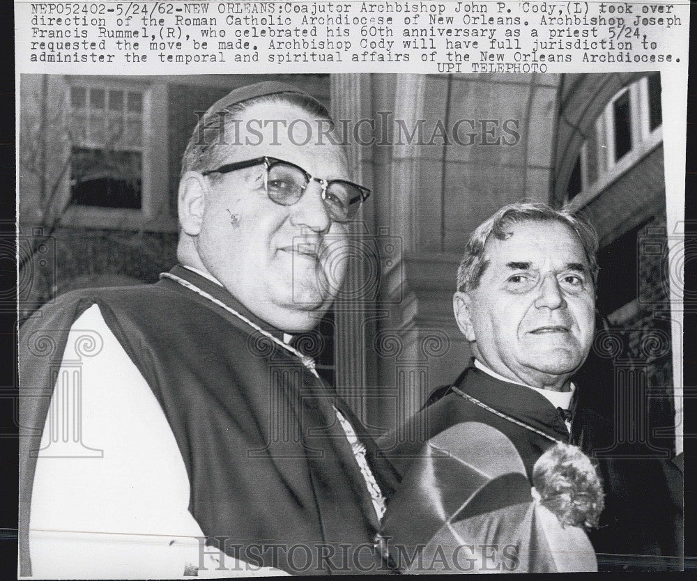 1962 Press Photo Coajutor Archbishop John P. Cody, Archbishop J. Francis Rummel - Historic Images