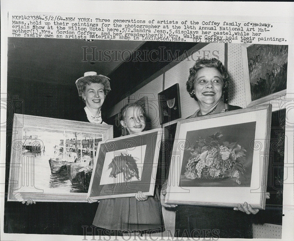 1964 Press Photo Paintings by Three Generations of Coffey Family Artists - Historic Images