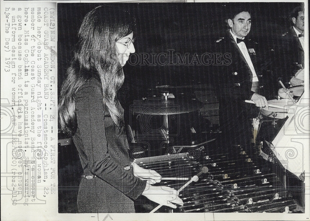 1973 Press Photo Constance Coghlan, First Woman Member Coast Guard Academy Band - Historic Images