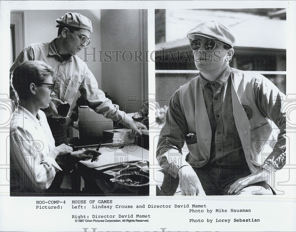 1987 Press Photo Dir. David Mamet &amp; Lindsay Crouse &quot;House of Games&quot; - Historic Images