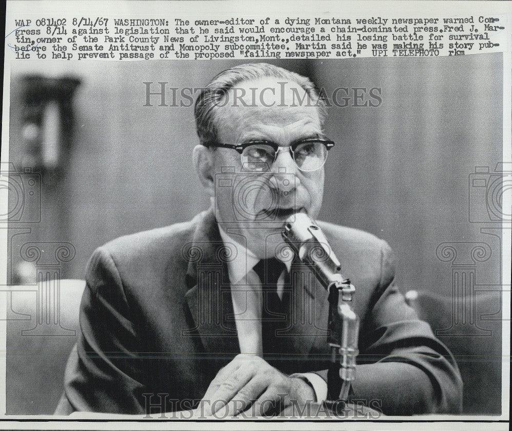 1967 Press Photo Fred Martin Park Country News Senate Antitrust Monopoly - Historic Images