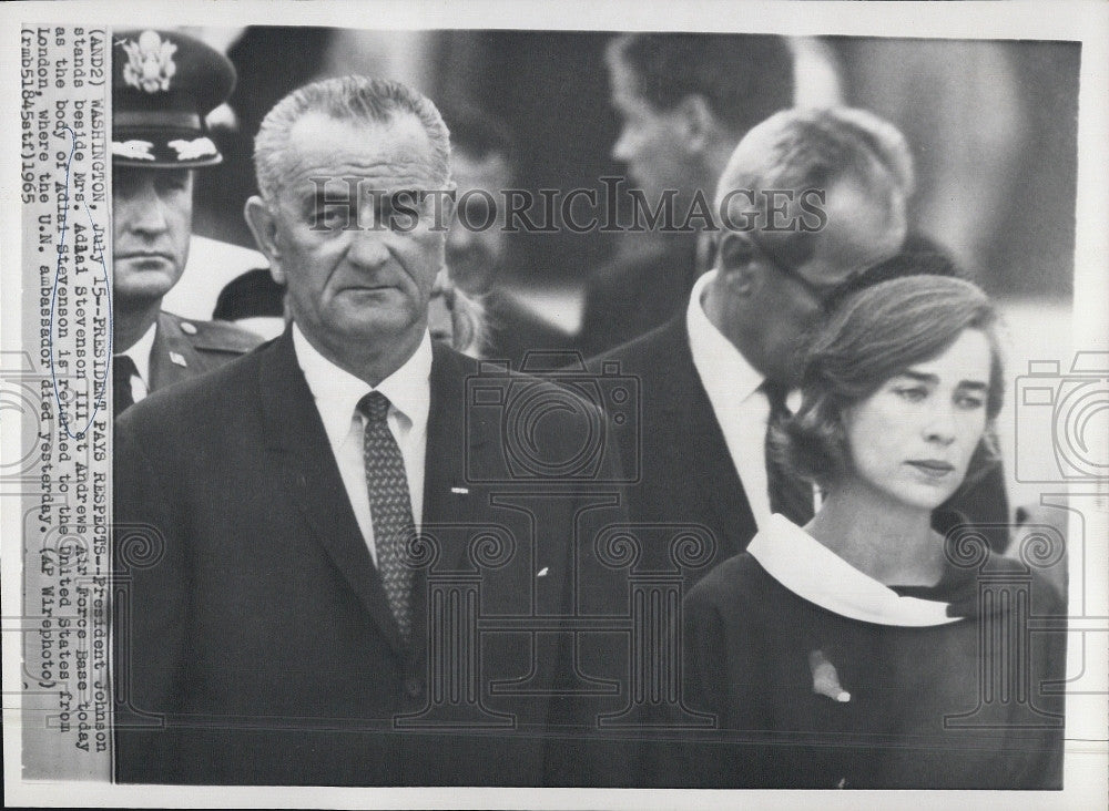 1965 Press Photo President Lyndon B. Johnson Ambassador Widow Adlai Stevenson - Historic Images