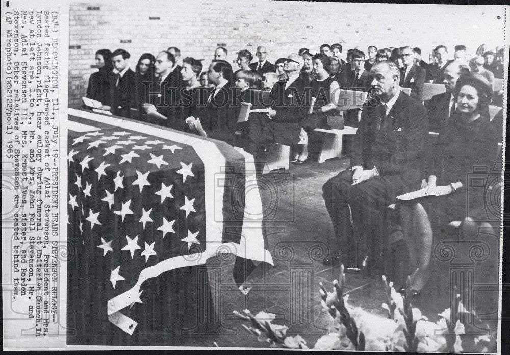 1965 Press Photo President &amp; Mrs Johnson At Stevenson Funeral - Historic Images