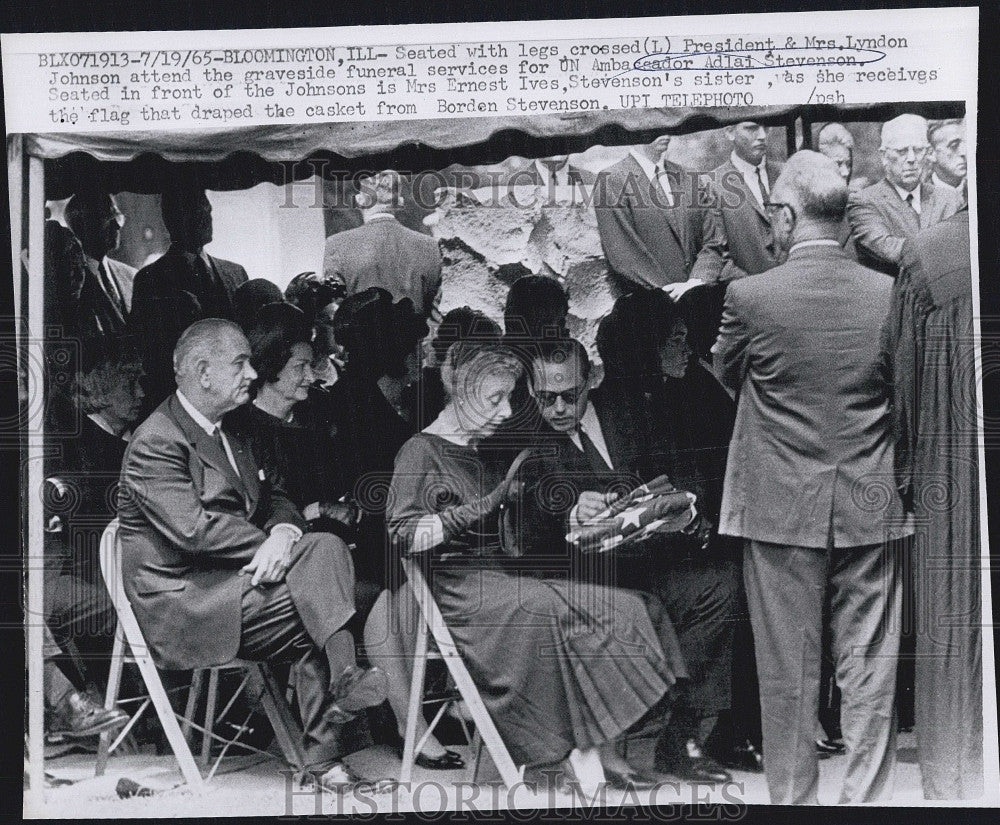 1965 Press Photo President Lyndon B. Johnson, Wife Funeral Ambassador Adlai - Historic Images