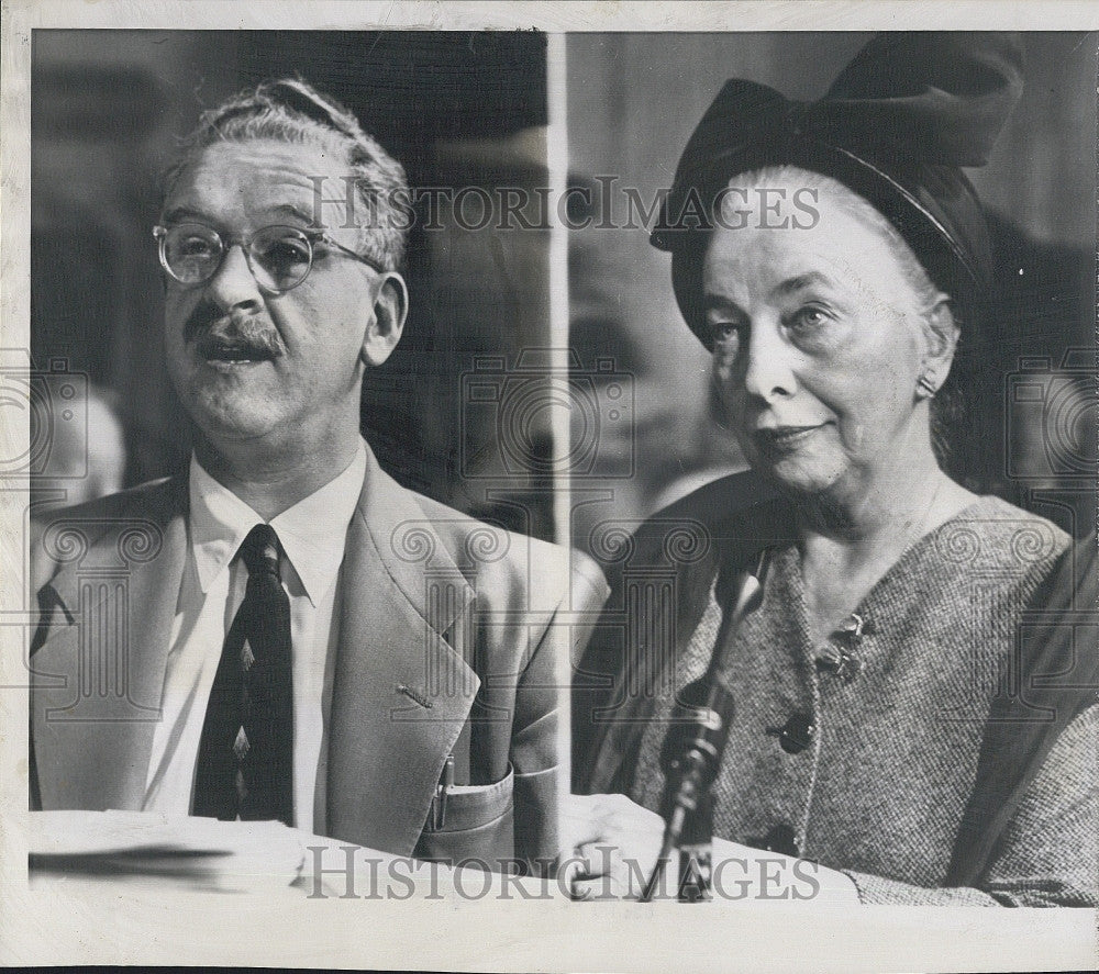 1953 Press Photo Writer Morris U. Schnappes, Grace Lumpkin Testify in Senate - Historic Images