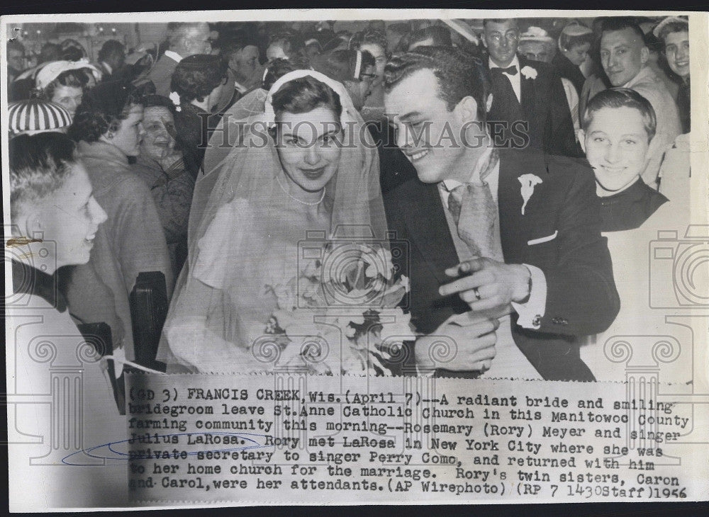 1956 Press Photo Groom Singer Julius La Rosa Bride Rosemary Meyer St. Anne - Historic Images