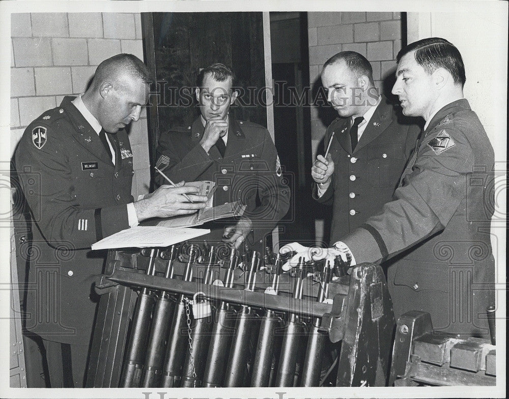 1968 Press Photo Weapons Inspection Curtis Reynolds William Huber Quincy Mass - Historic Images