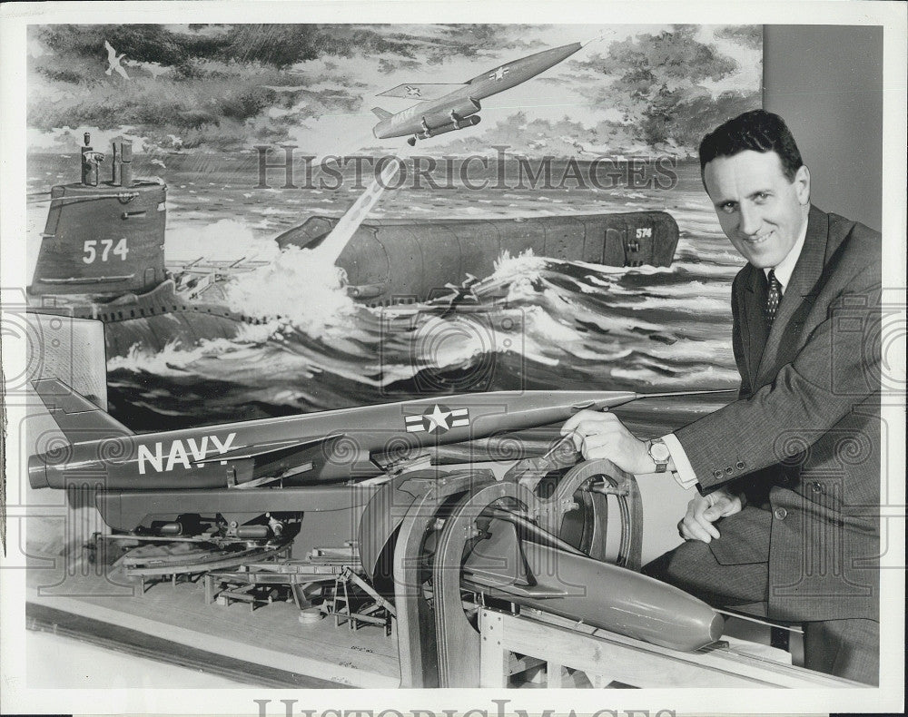 1958 Press Photo President Raymond Firestone Tire &amp; Rubber Company Submarine - Historic Images