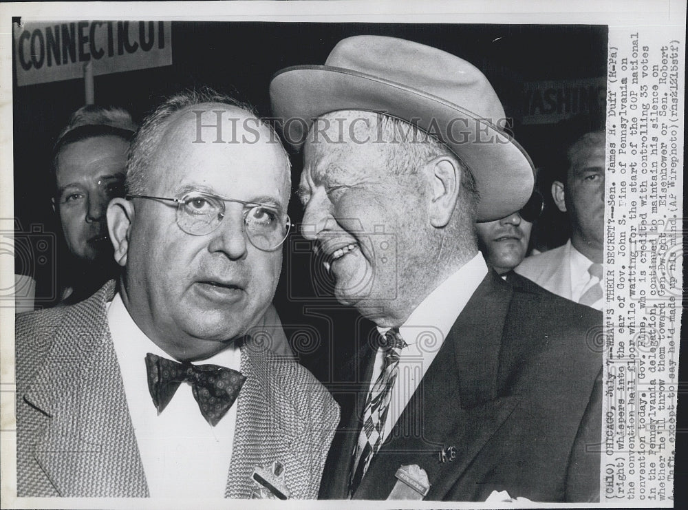 1952 Press Photo Senator James Duff, Governor John Fine, GOP National Convention - Historic Images