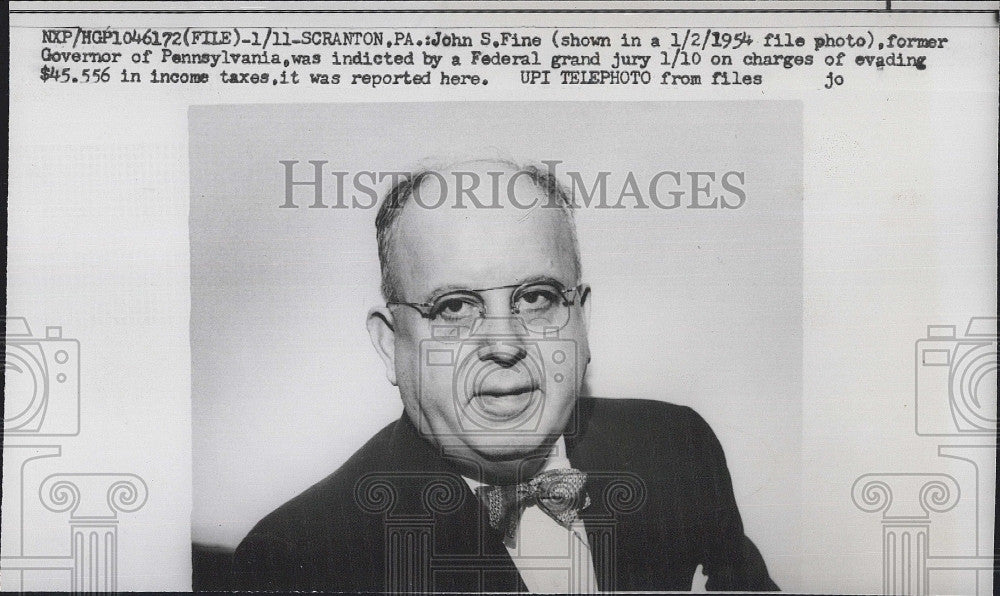 1961 Press Photo Governor John Fine Indicted by Federal Grand Jury Tax Evasion - Historic Images