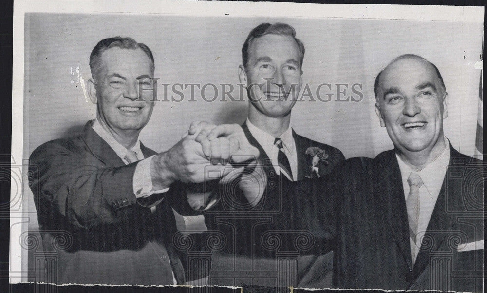 1958 Press Photo GOP candidates for Mass Gov,C Gibbons,CA Herter &amp; G Fingold - Historic Images