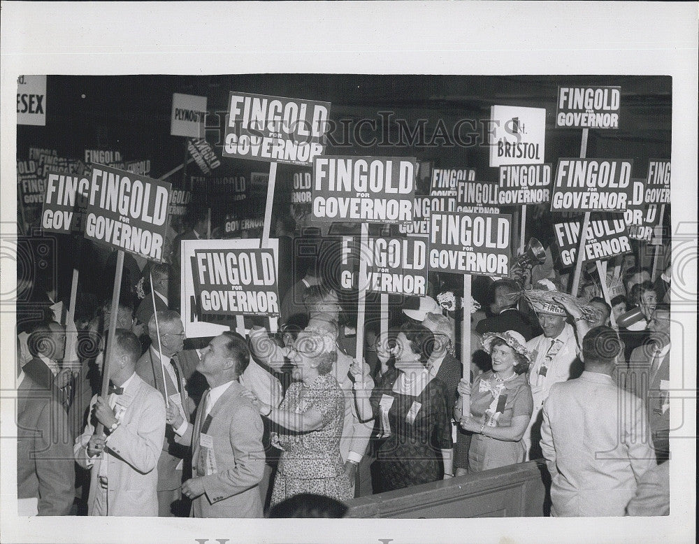 1958 Press Photo Attorney General George Fingold Supporters Holding Signs - Historic Images