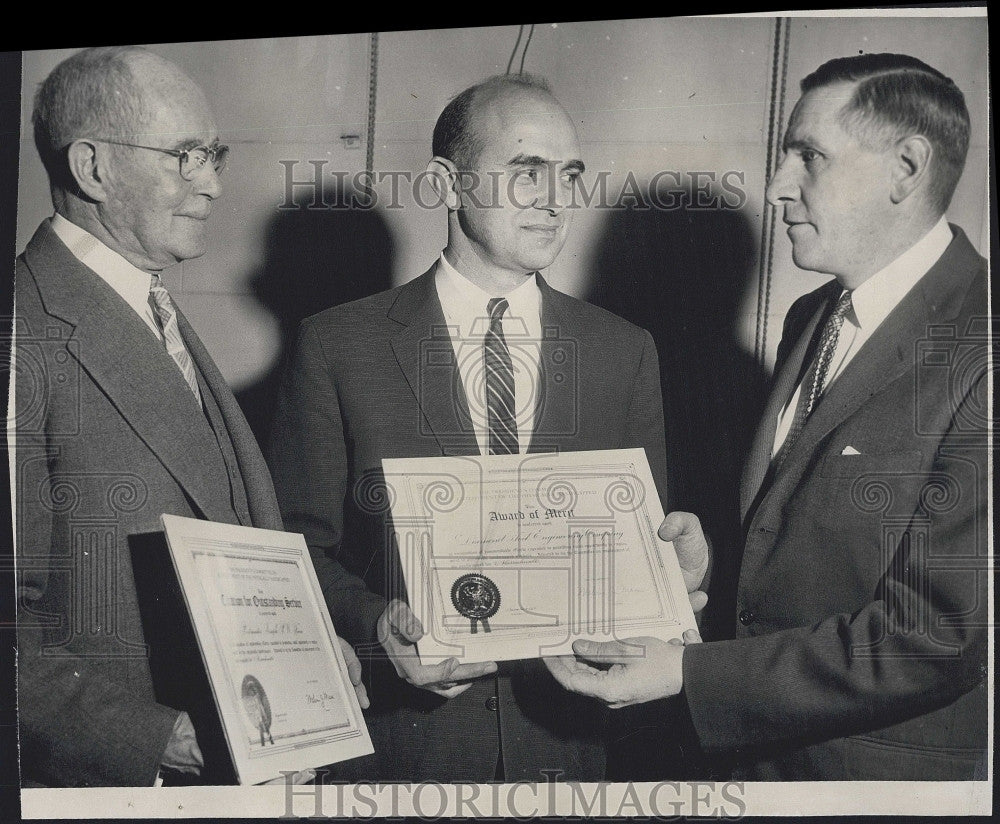 1956 Press Photo Governor Foster Furcolo, Postmaster Joseph Finn, Dr. Annis Asaf - Historic Images