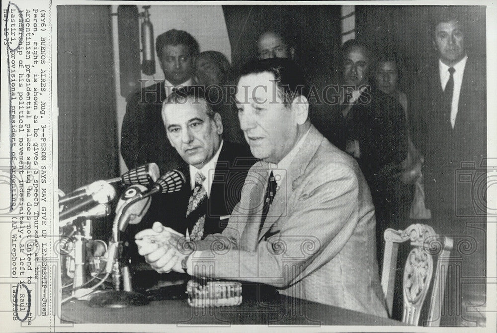 1973 Press Photo Juan Peron &amp; Raul Lastiri of Argentina - Historic Images