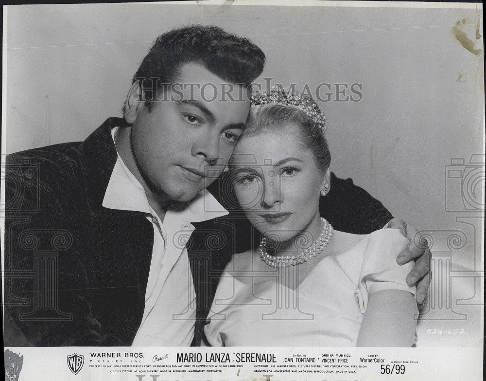 1956 Press Photo Mario Lanza Serenade Joan Fontaine Vincent Price FIlm Actor - Historic Images