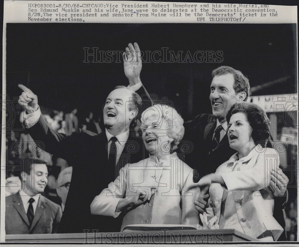 1968 Press Photo Vice President Hubert Humphrey, wife Muriel, Sen. Edmund Muskie - Historic Images