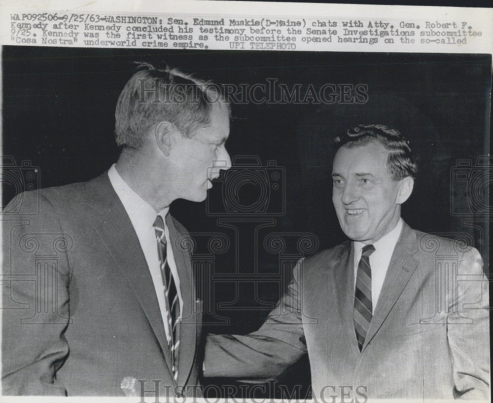 1963 Press Photo Sen Edmund Muskie &amp; Atty Gen Robert F Kennedy - Historic Images