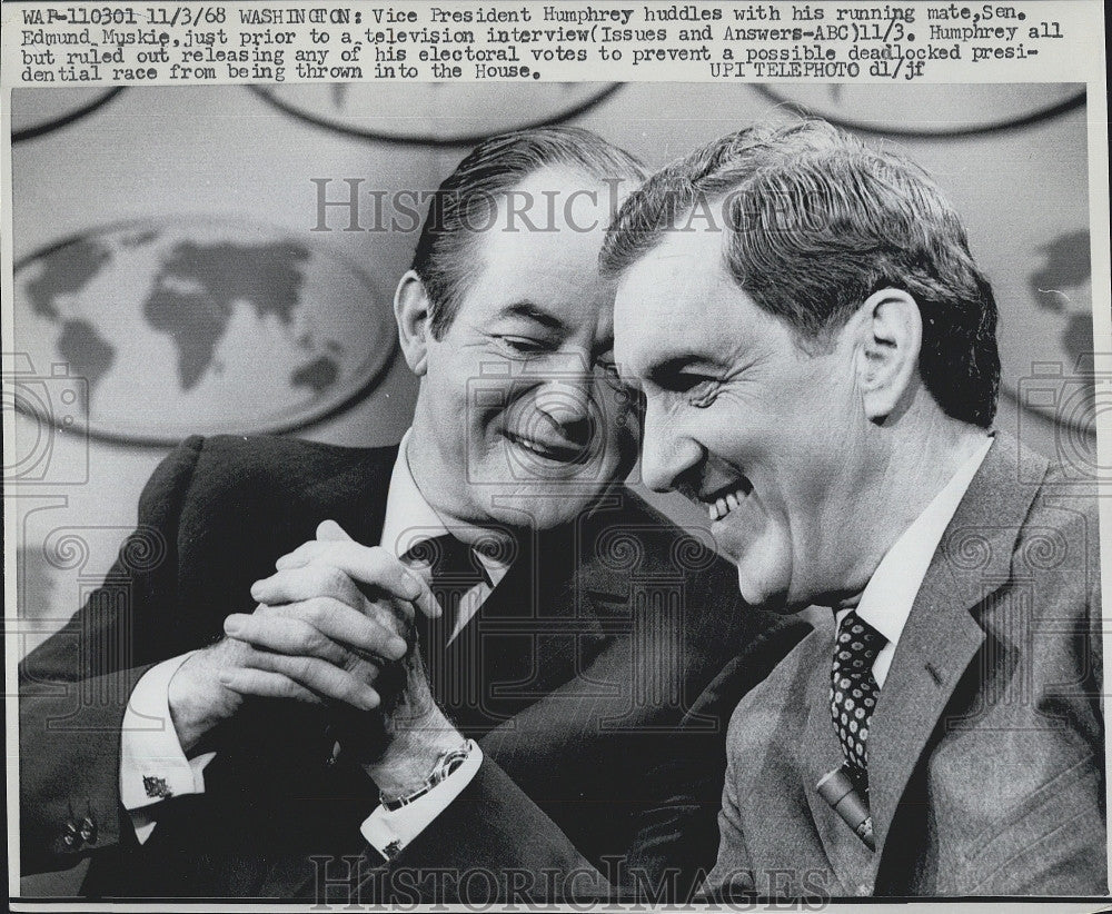 1968 Press Photo Maine Senator Edmund Muskie, Dem VP candidate &amp; Humphrey - Historic Images