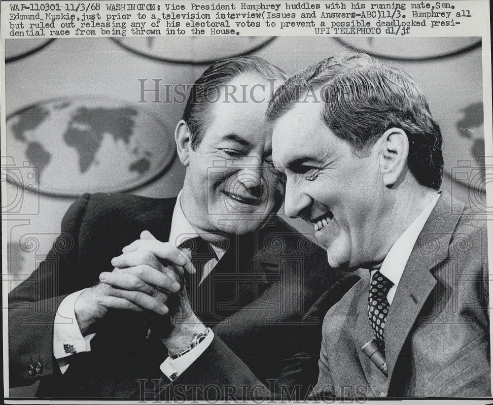 1968 Press Photo Maine Senator Edmund Muskie, Dem VP candidate & Humphrey - Historic Images