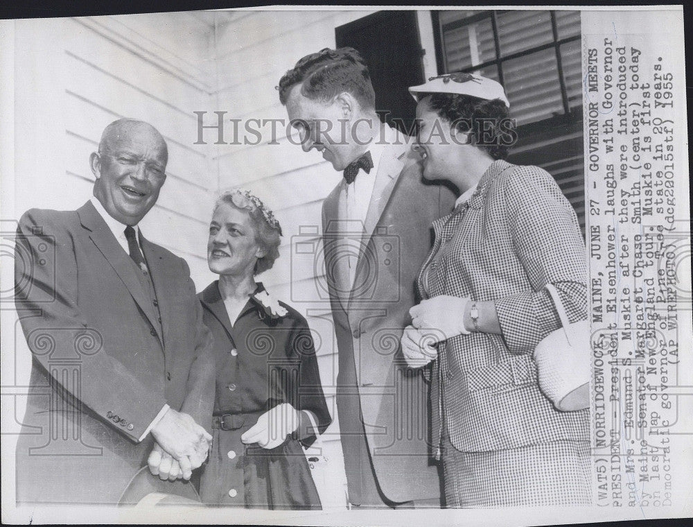 1955 Press Photo Pres Eisenhower &amp; Gov &amp; Mrs E Muskie - Historic Images