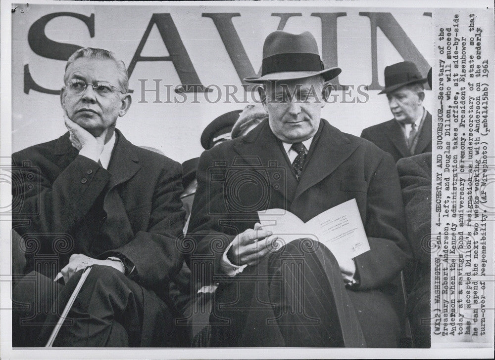 1961 Press Photo Robert Anderson Secretary of Treasury With New Secretary Dillon - Historic Images