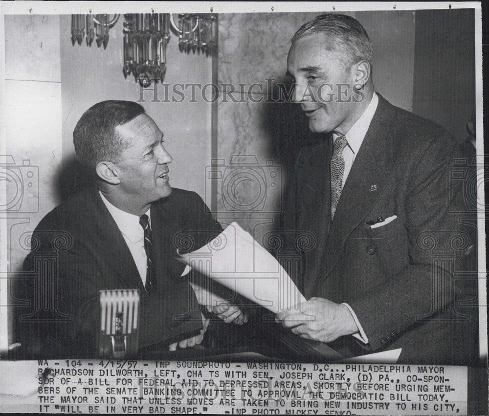 1957 Press Photo Philadelphia Mayor Richardson Dilworth, Sen. Joseph Clark - Historic Images