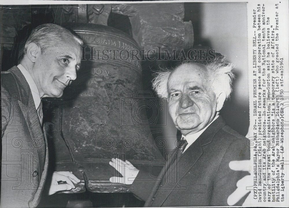 1961 Press Photo David Ben-Gurion, Philadelphia Mayor Richardson Dilworth - Historic Images