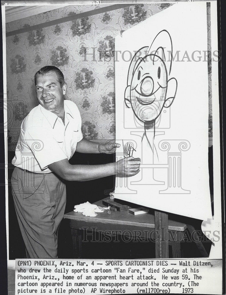 1973 Press Photo Walt Ditzen,carttonist of &quot;Fan Fare&quot; - Historic Images