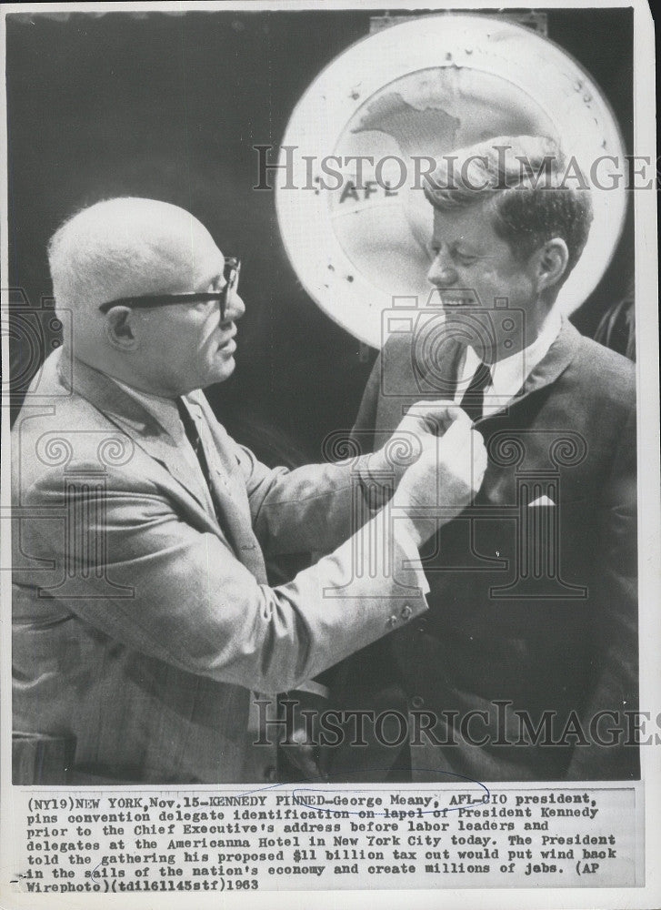 1963 Press Photo George Meany, President Kennedy - Historic Images