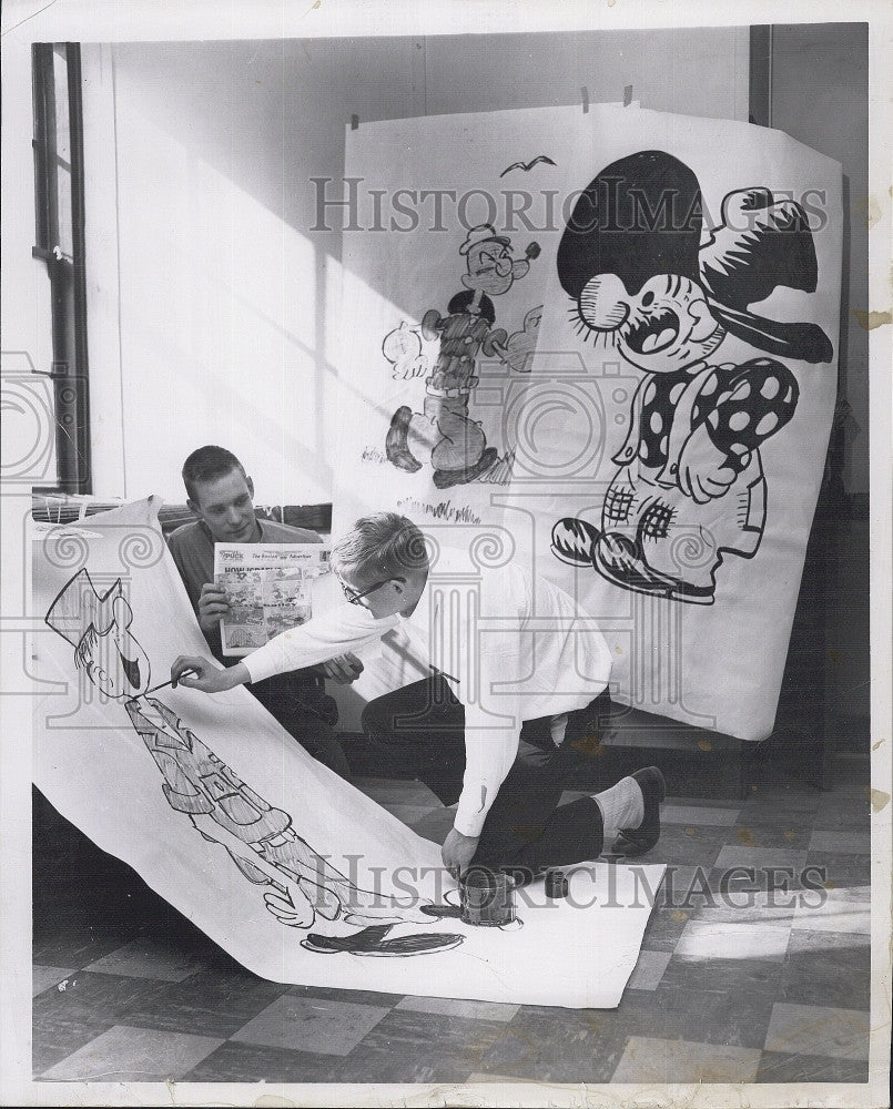 1961 Press Photo Artist  Pauo Nirski &amp; Edward Cairnes &amp; cartoons - Historic Images