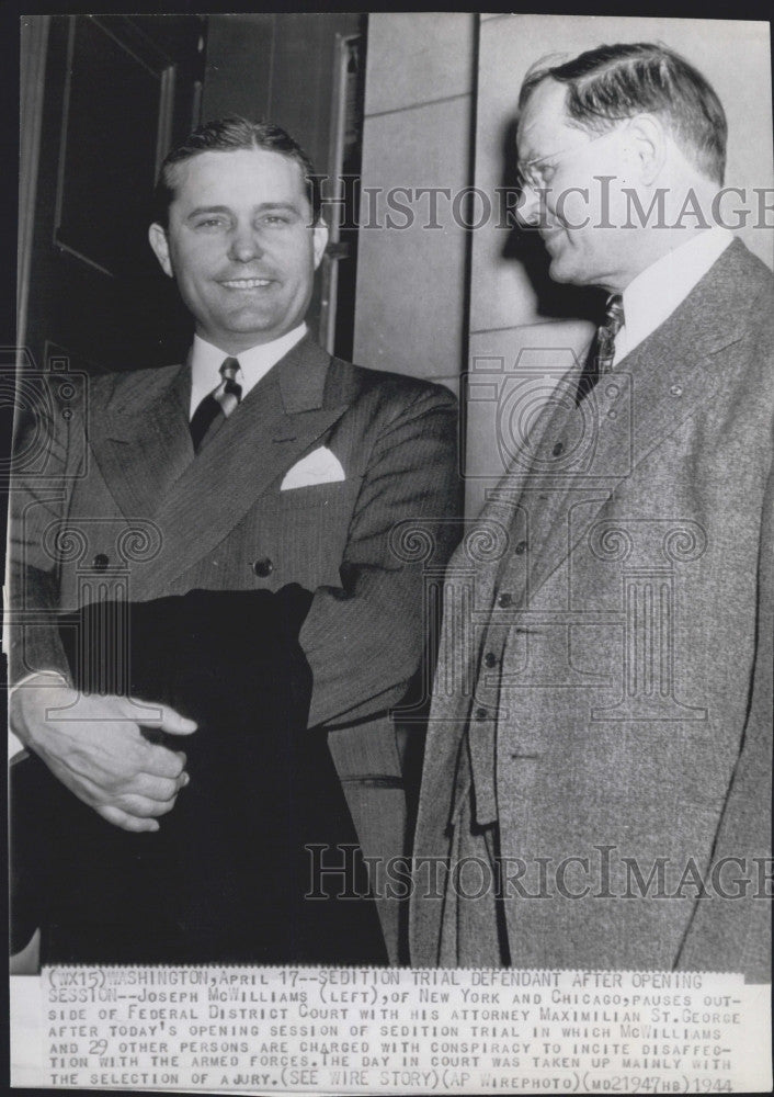 1944 Press Photo Joseph McWilliams and his atty M St George - Historic Images