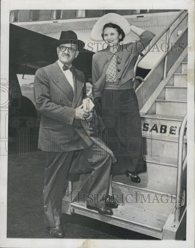 1949 Press Photo Percy Hodgson President Rotary International Wife Sabena Belgia - Historic Images