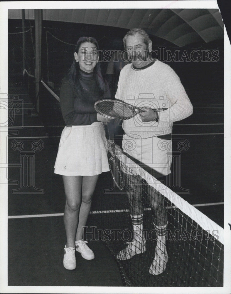 Press Photo Leo Renahan and Friend on Tennis Court - Historic Images