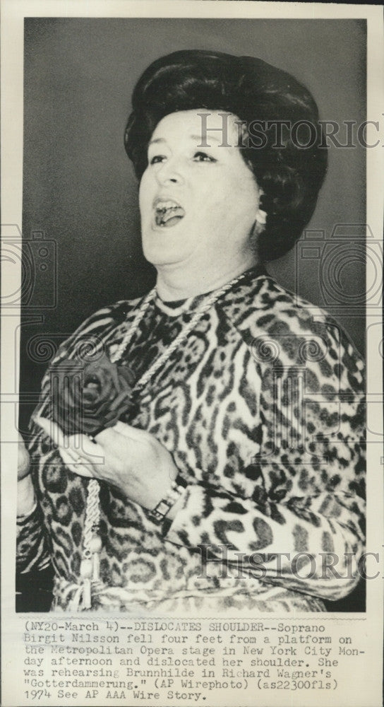 1974 Press Photo Soprano Opera Singer Birgit Nilsson - Historic Images