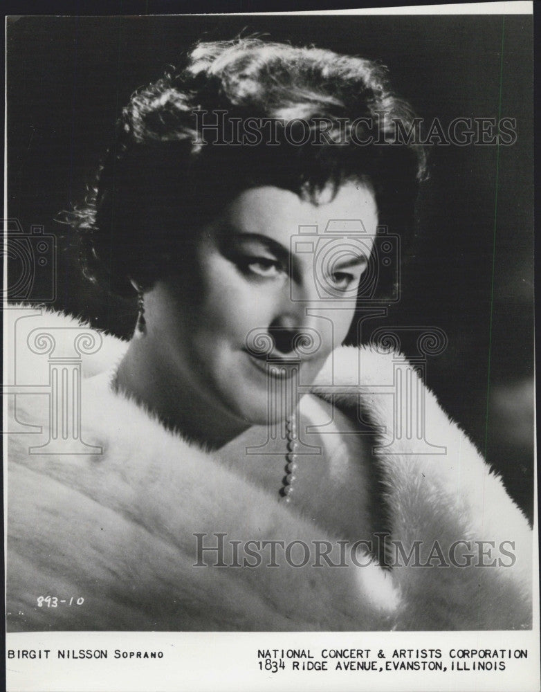 Press Photo Soprano singer Birgit Nilsson of Natl. Concert &amp; Artists Corp - Historic Images