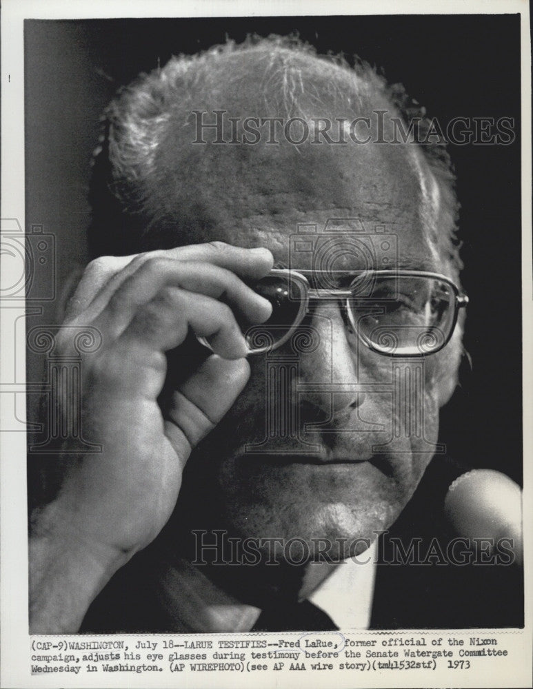 1973 Press Photo Fred LaRue,Officials of Nixon Campaign, testified at Senate. - Historic Images