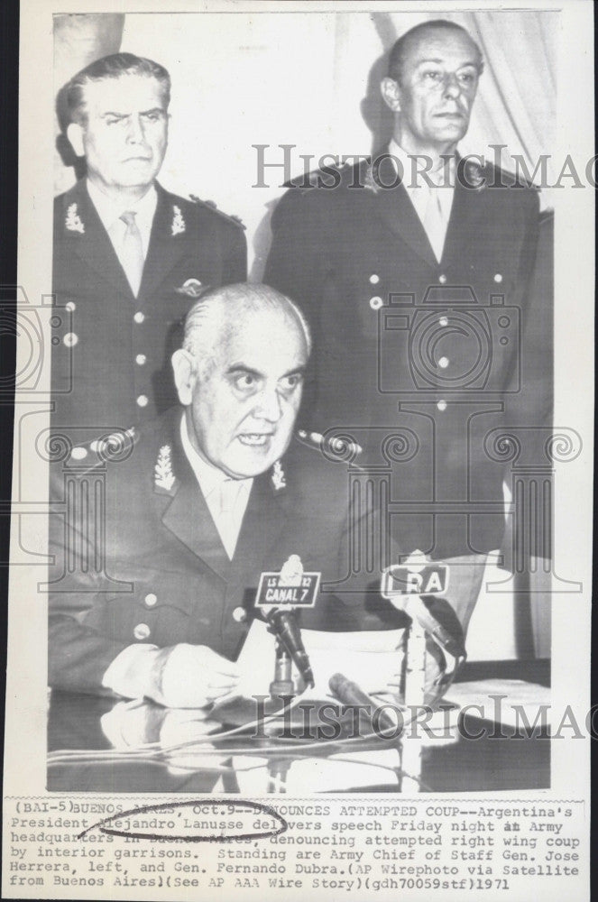 1971 Press Photo Argentina&#39;s President Alejandro Lanusse Makes Speech - Historic Images