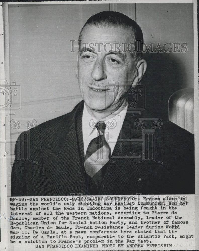 1954 Press Photo French Poltical Leader Pierre de Gaulle - Historic Images