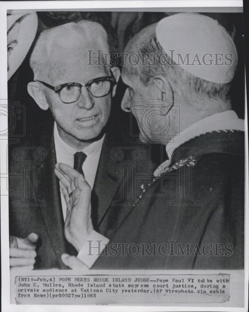 1965 Press Photo Pope Paul VI, Rhode Island Supreme Court Justice John E. Mullen - Historic Images